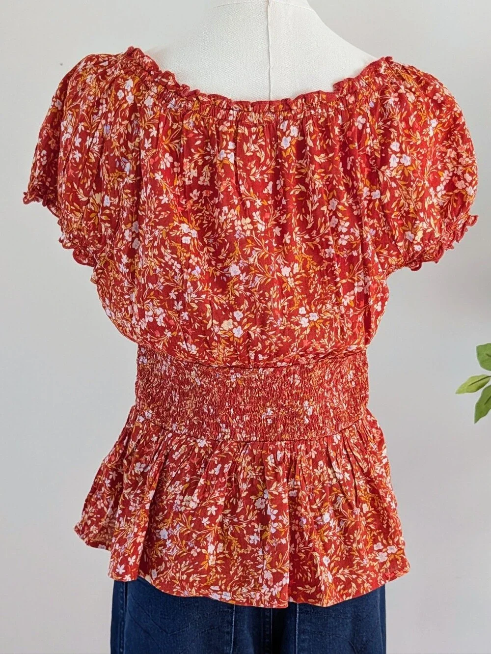 Old Navy Orange Floral Smocked Peplum Blouse - S